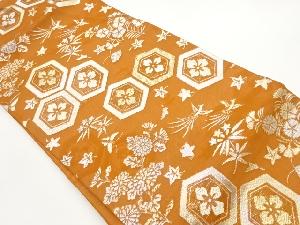 紗 花菱亀甲に草花・鳥模様織出し名古屋帯